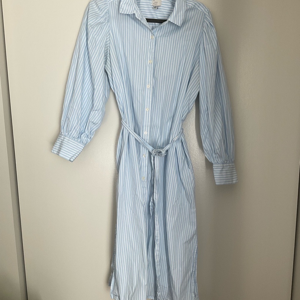 A New Day Blue Buttoned Tie Front Shirt Dress